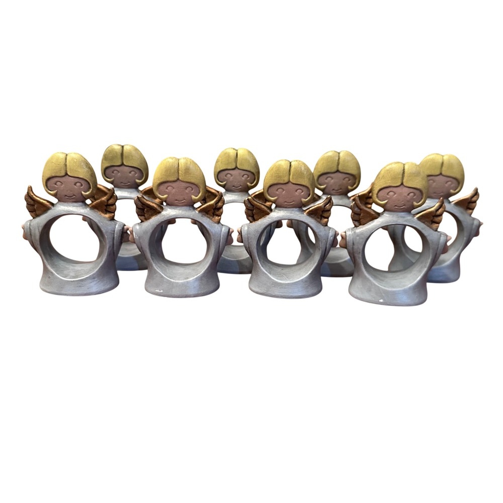 Angel Napkin Rings Set of 8 Blue Gold Vintage Ceramic Christmas